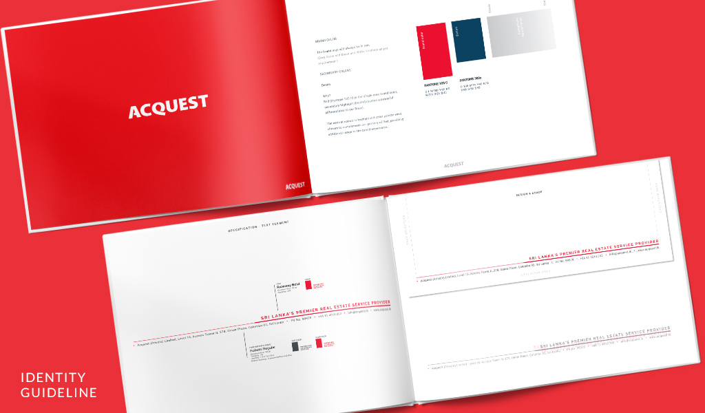 Brand guideline book design for Acquest, real estate service in Srilanka