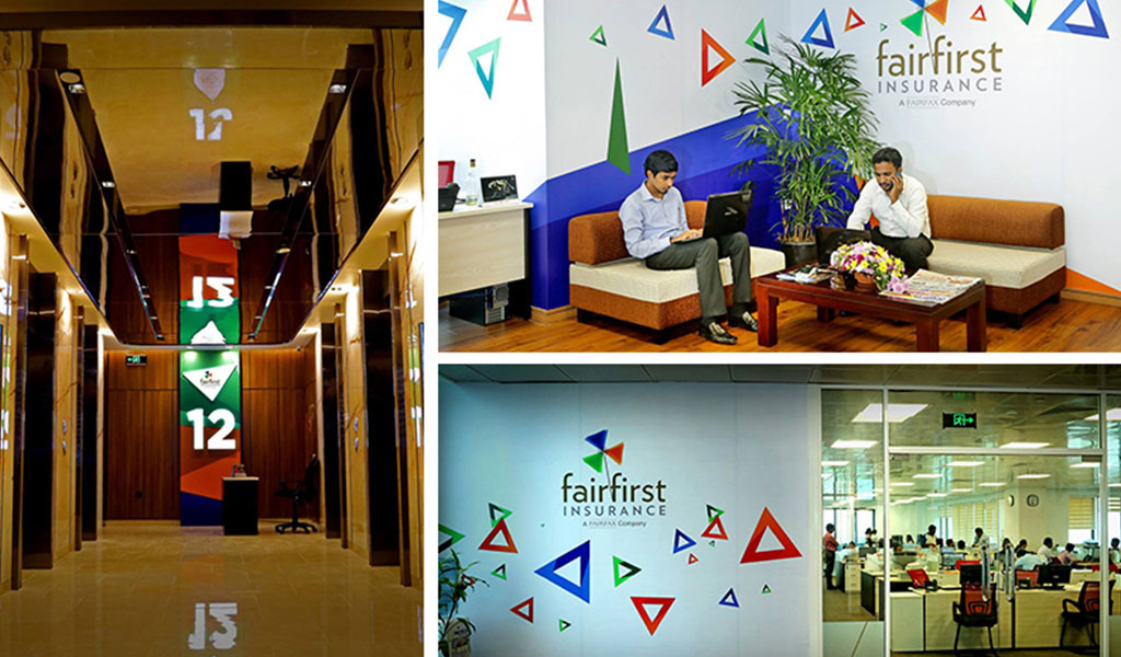 Lobby area of Fairfirst Insurance Head Office with its logo